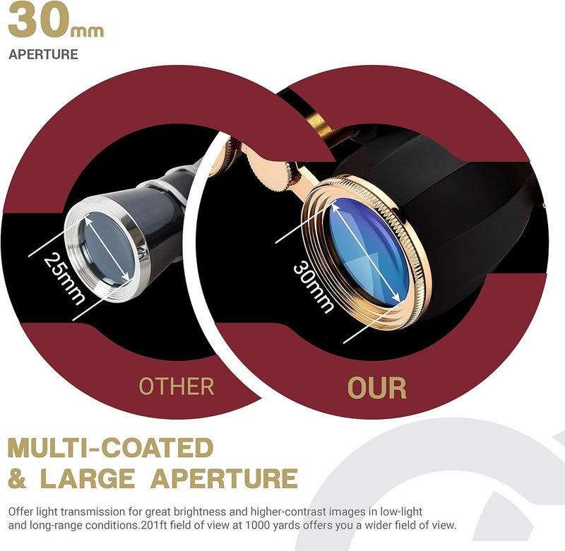 ESSLNB Opera Glasses Binoculars for Women Adults 4X30mm Theater Glasses Compact for Theater and Concerts Antique Binoculars with Case Removable Chain (Black) - Image 2
